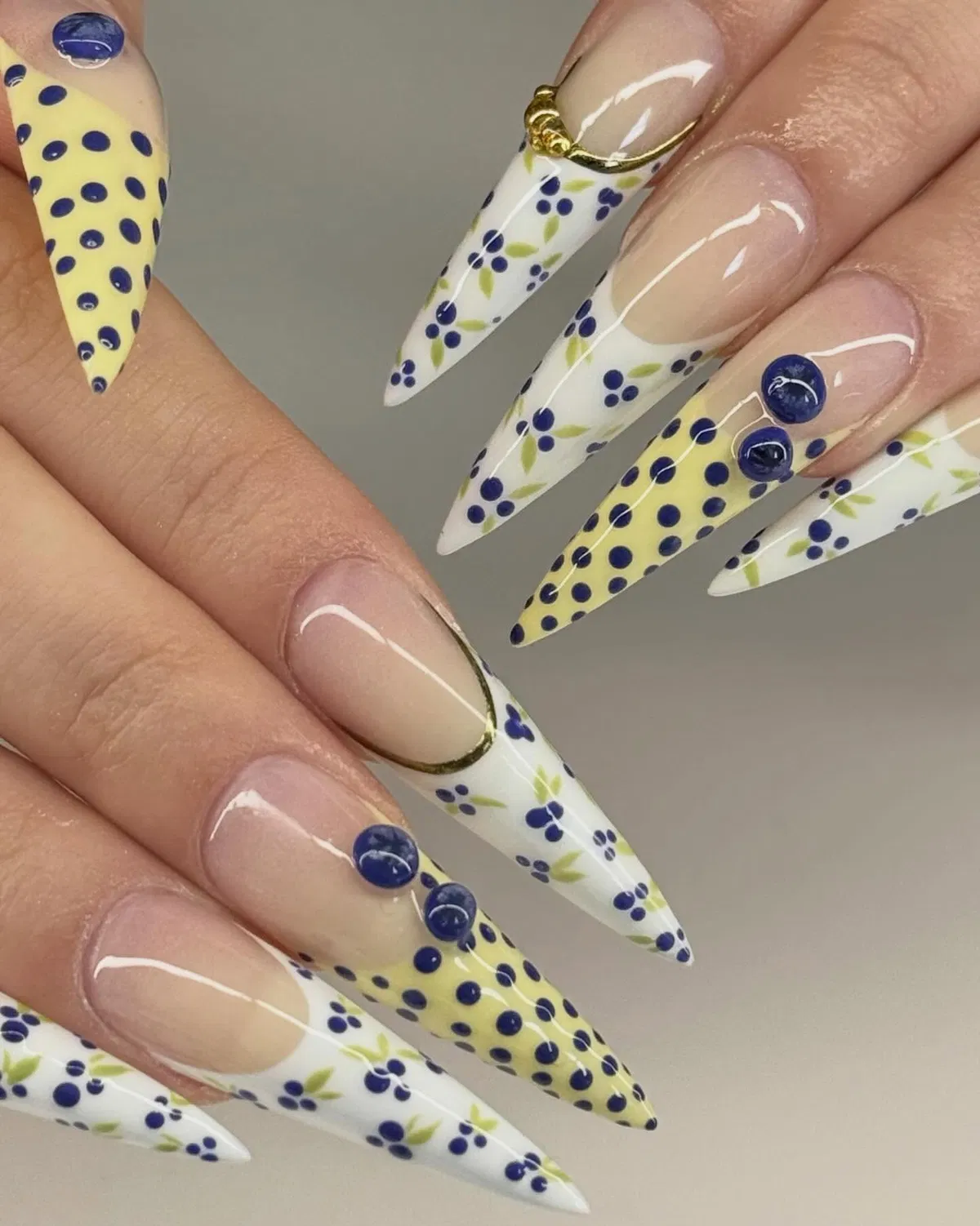 Pointed Tips with Yellow-and-White Patterns, Blue Dots, and Floral Prints