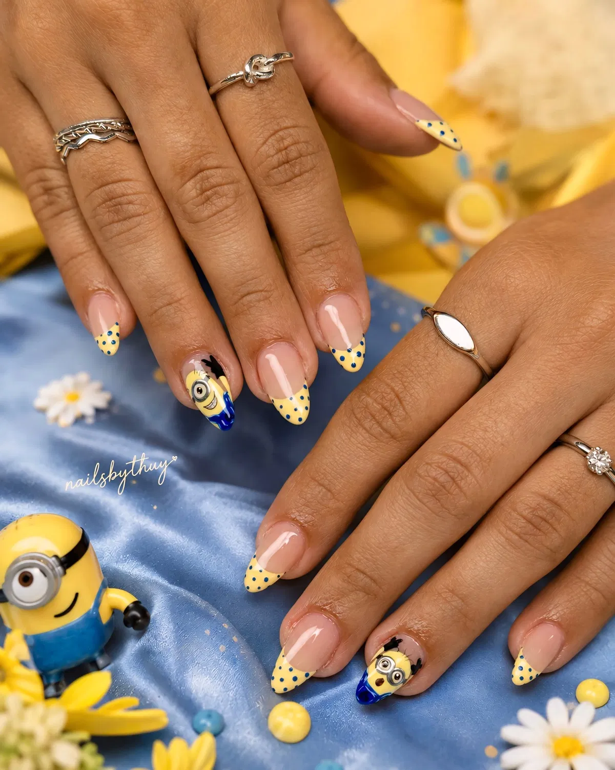 Yellow-and-Blue Polka-Dot Tips with Cartoon Character Accents