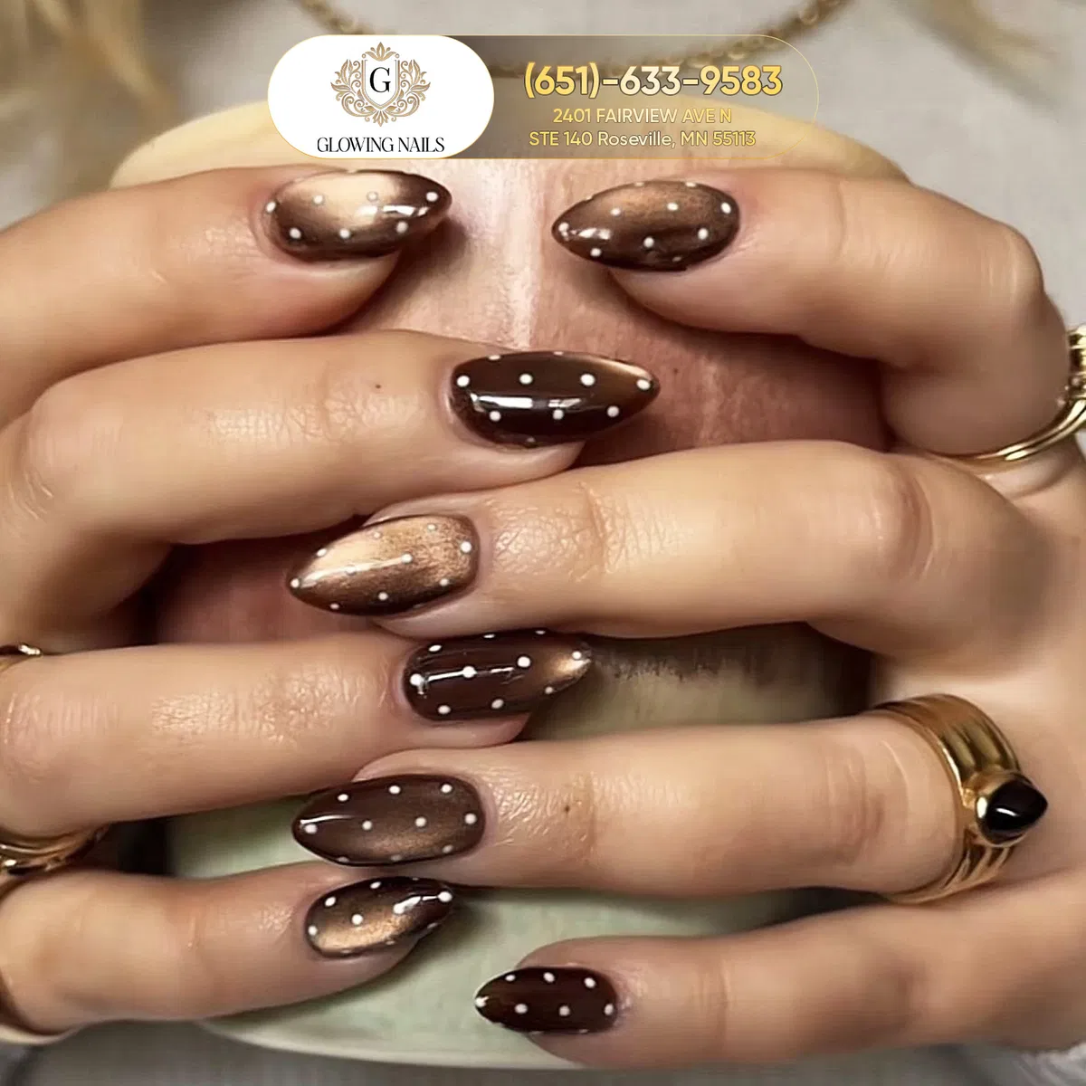 Brown chrome polka-dot set