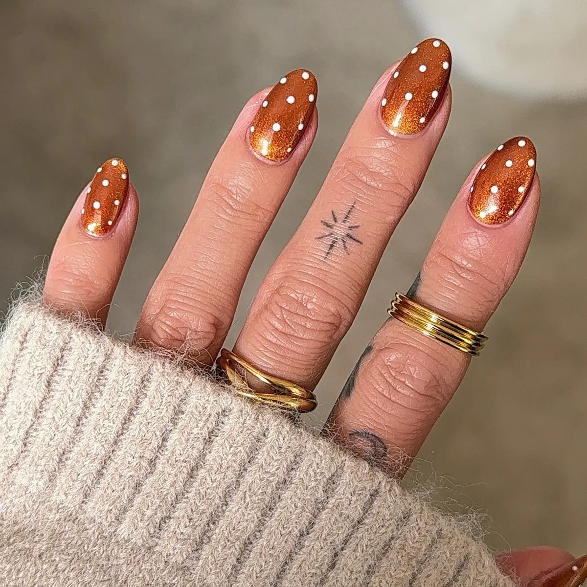 Copper chrome with white polka dots
