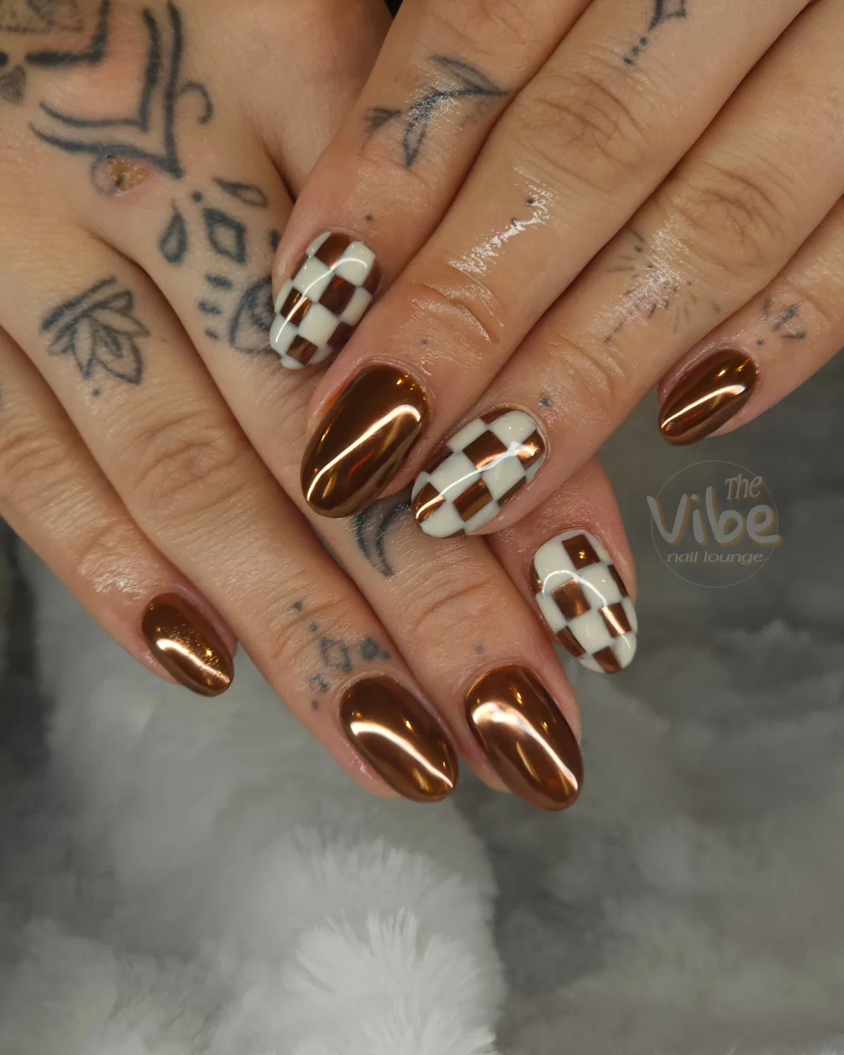 Copper chrome with white checkerboard accents