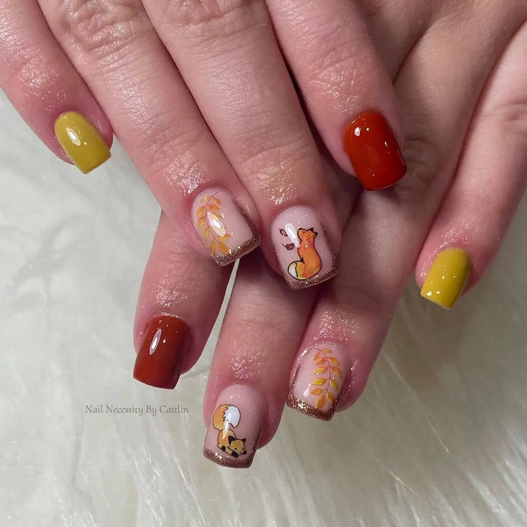 Mustard and rust mix with nude leaf branches and fox accents