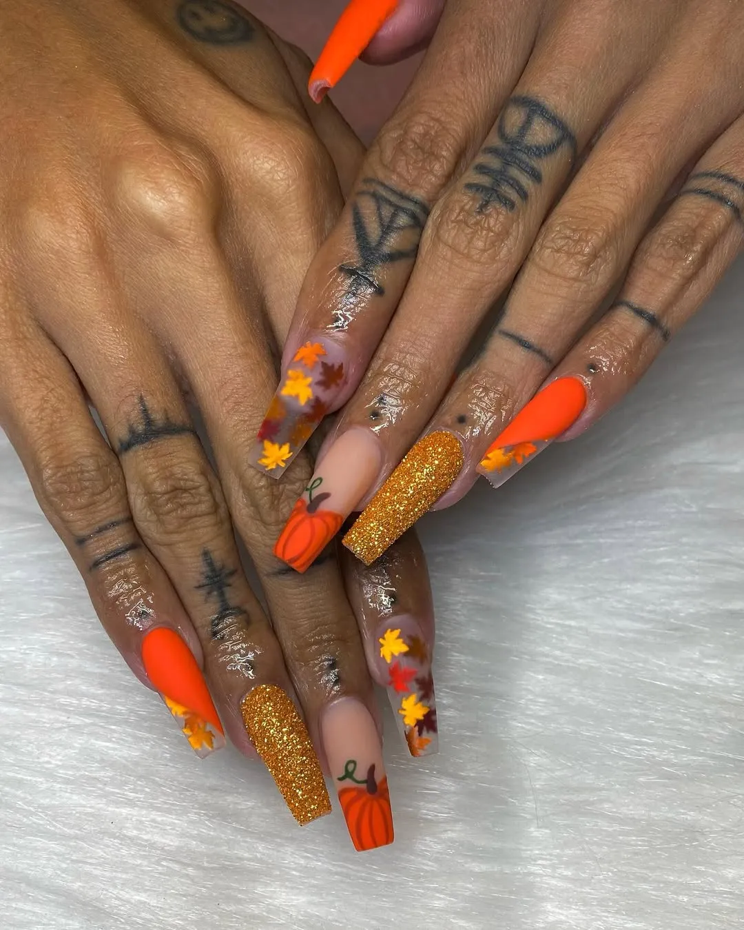 Neon Orange, Pumpkins, Leaves, and Gold Glitter