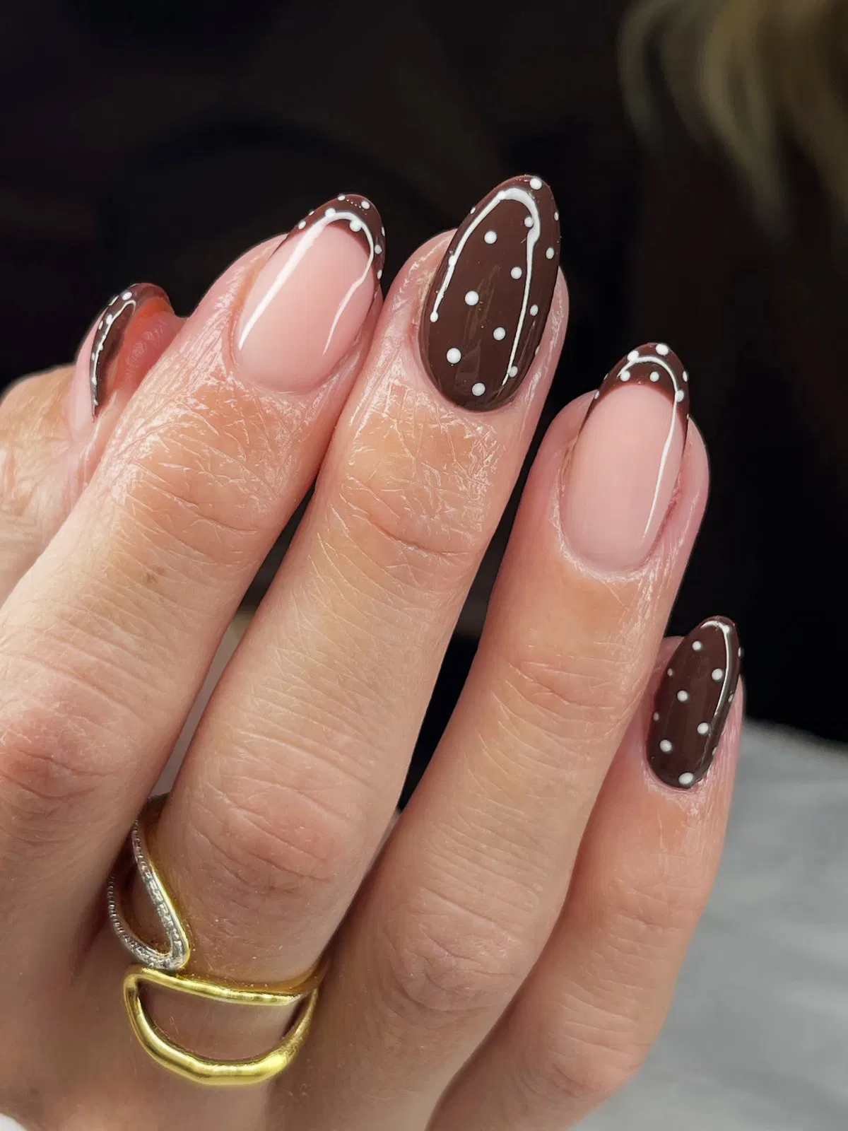 Nude and Dark Brown with White Dotted Linework