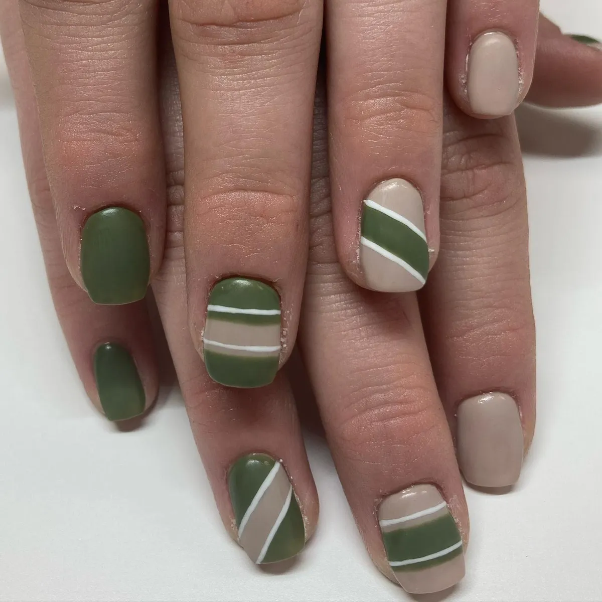 Olive and beige geometric stripes