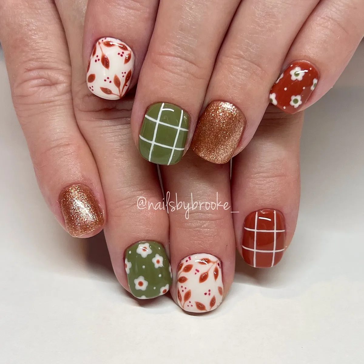 Mixed autumn set with grids, florals, and copper glitter