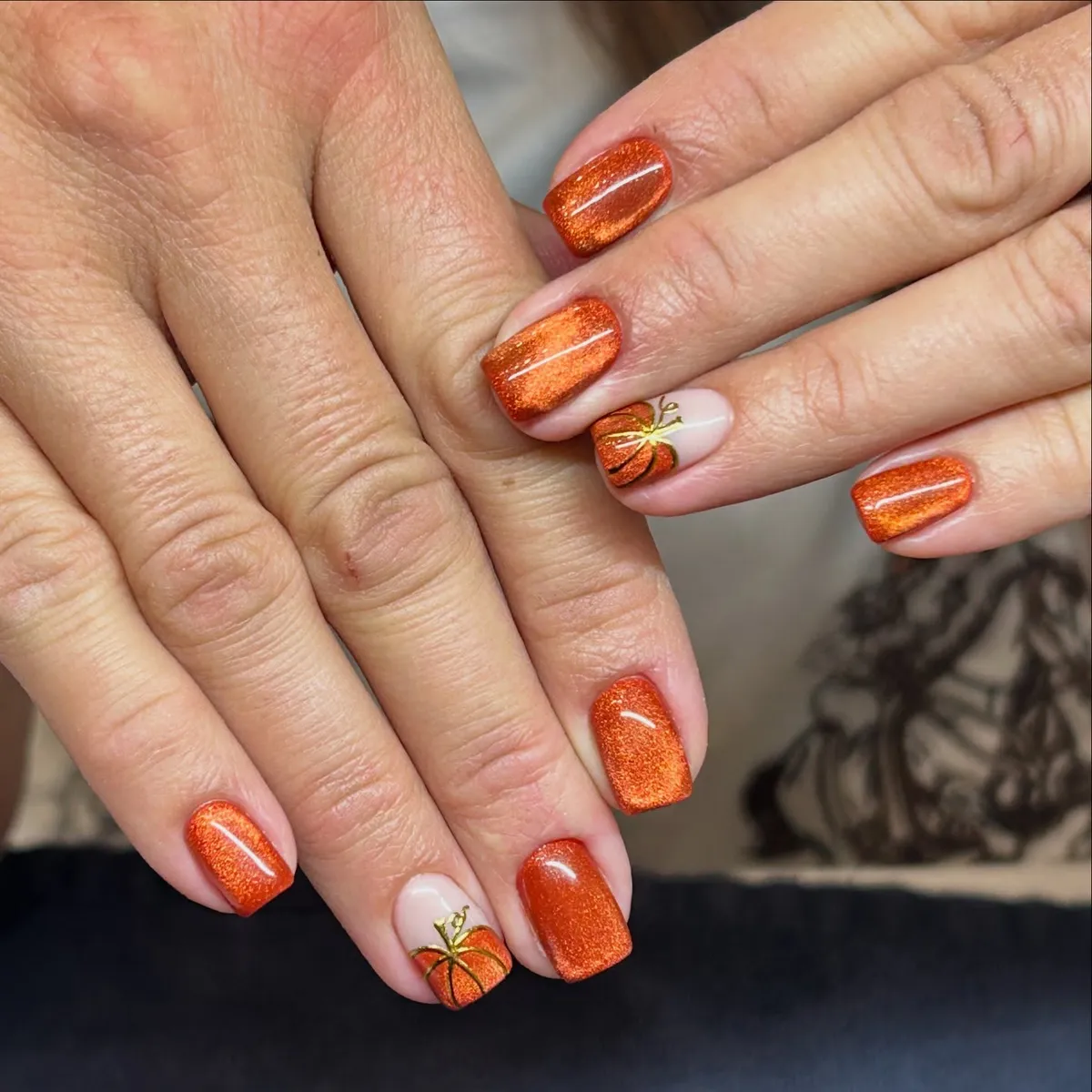 Orange shimmer squares with nude pumpkin accents