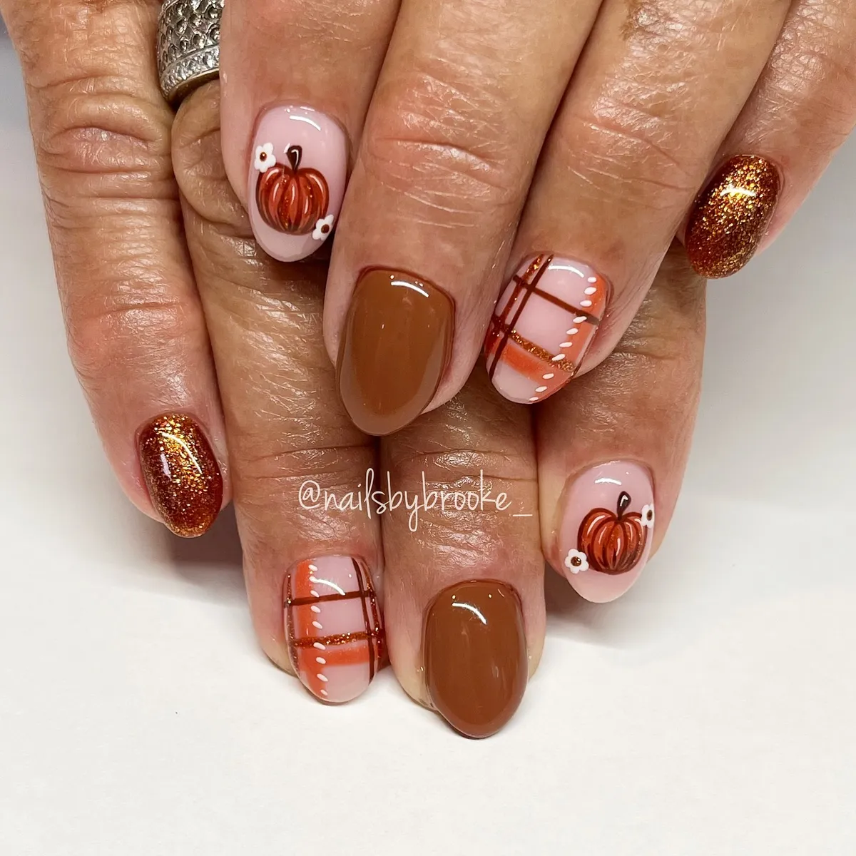 Brown and glitter mix with plaid and pumpkin-on-pink accents