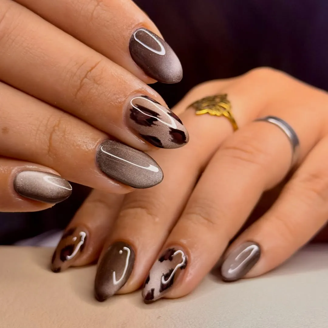 Smoky metallic ombre with leopard-print accents