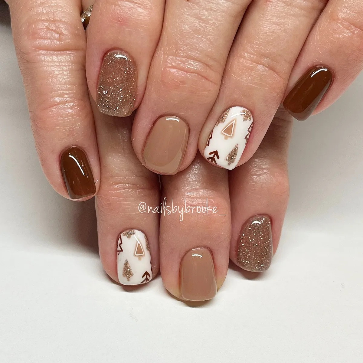 Taupe and brown set with glitter and white graphic accents