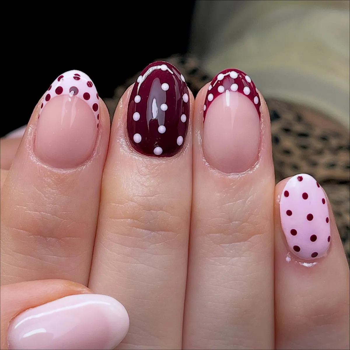 Plum polka-dot French tips