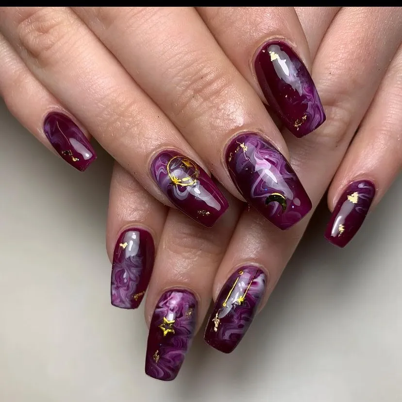 Plum Marble Swirls with Gold Accents