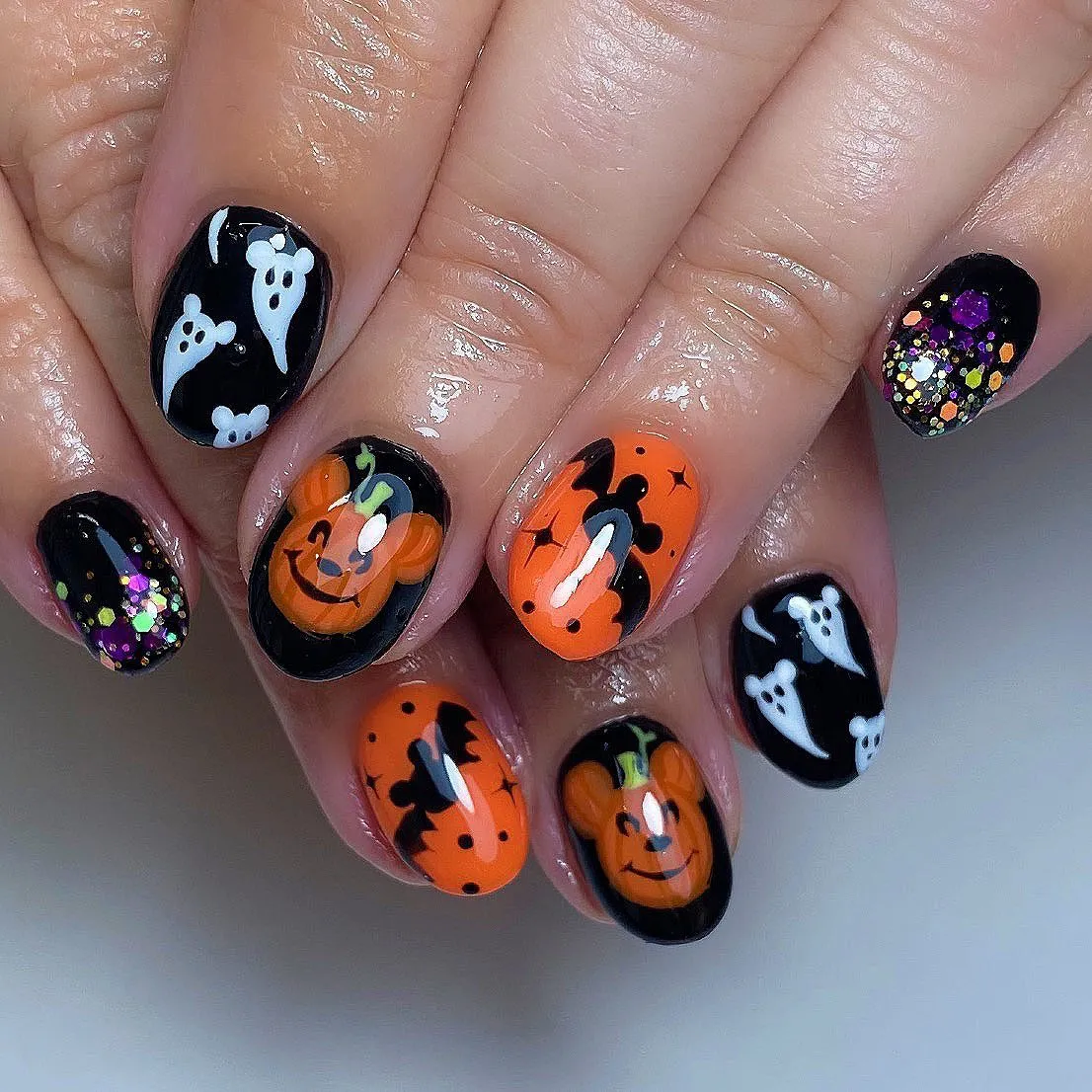 Black and Orange Ghosts + Pumpkin Faces with Glitter