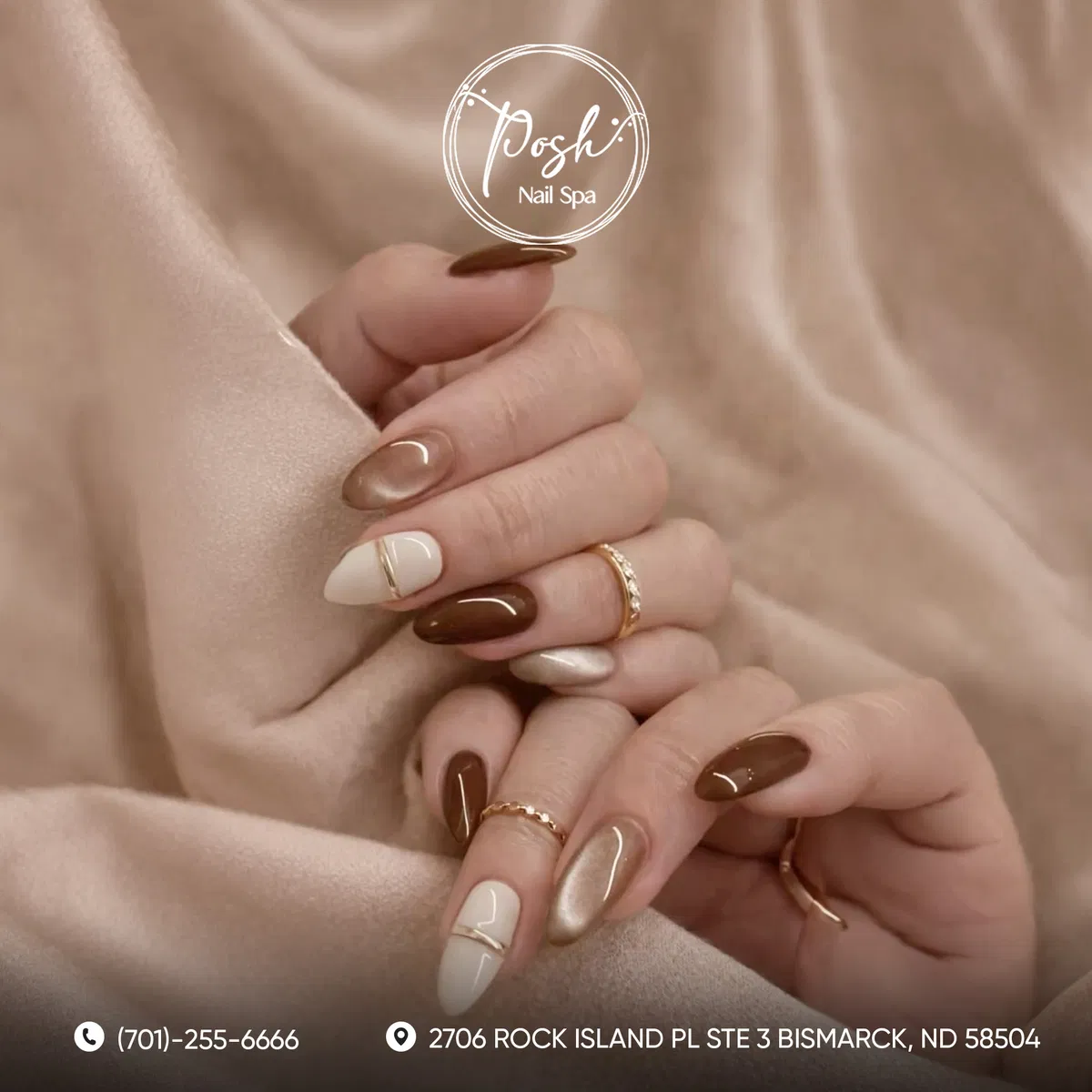 Brown and cream mix with a thin gold line accent