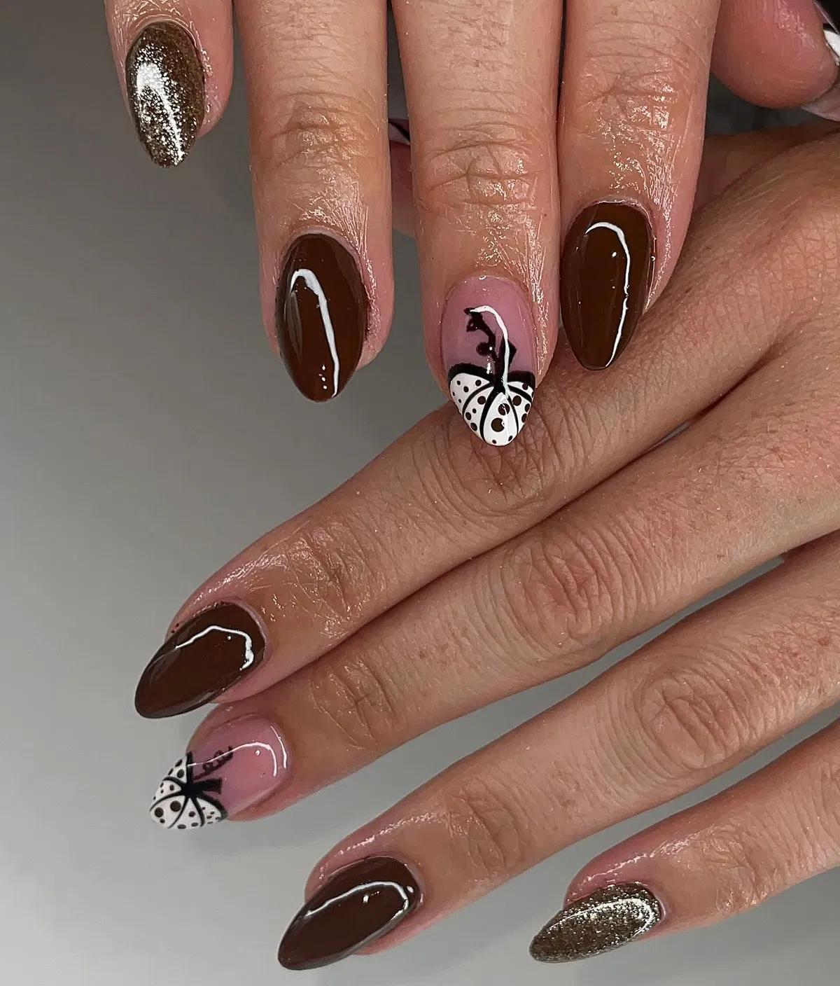 Dark Brown with Gold Glitter and Bow Graphic Accents