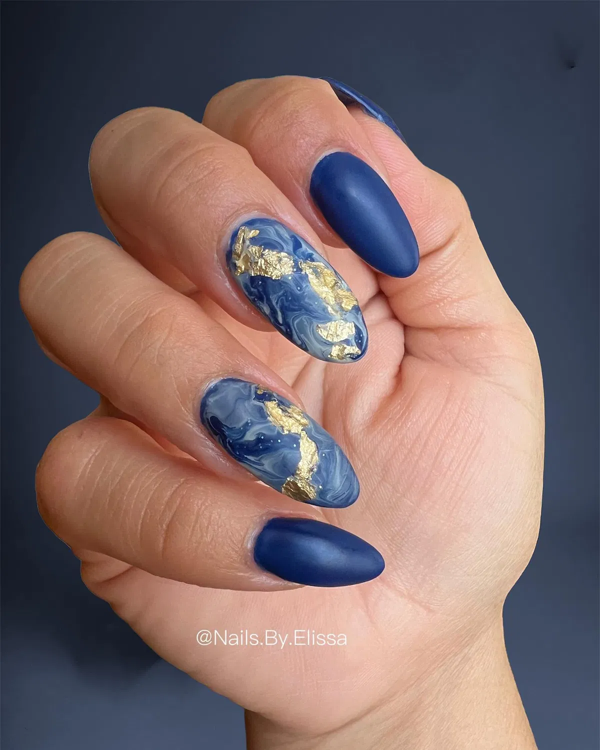 Matte navy with blue marble and gold foil accents