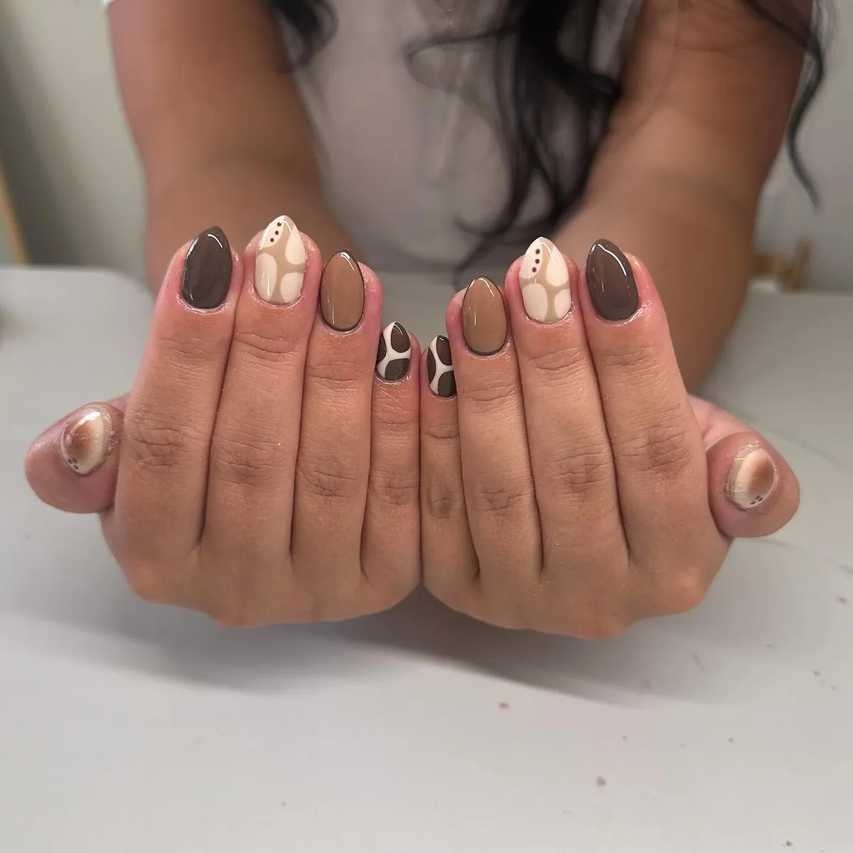 Taupe and Brown with Cream Petal-Like Abstract Accents