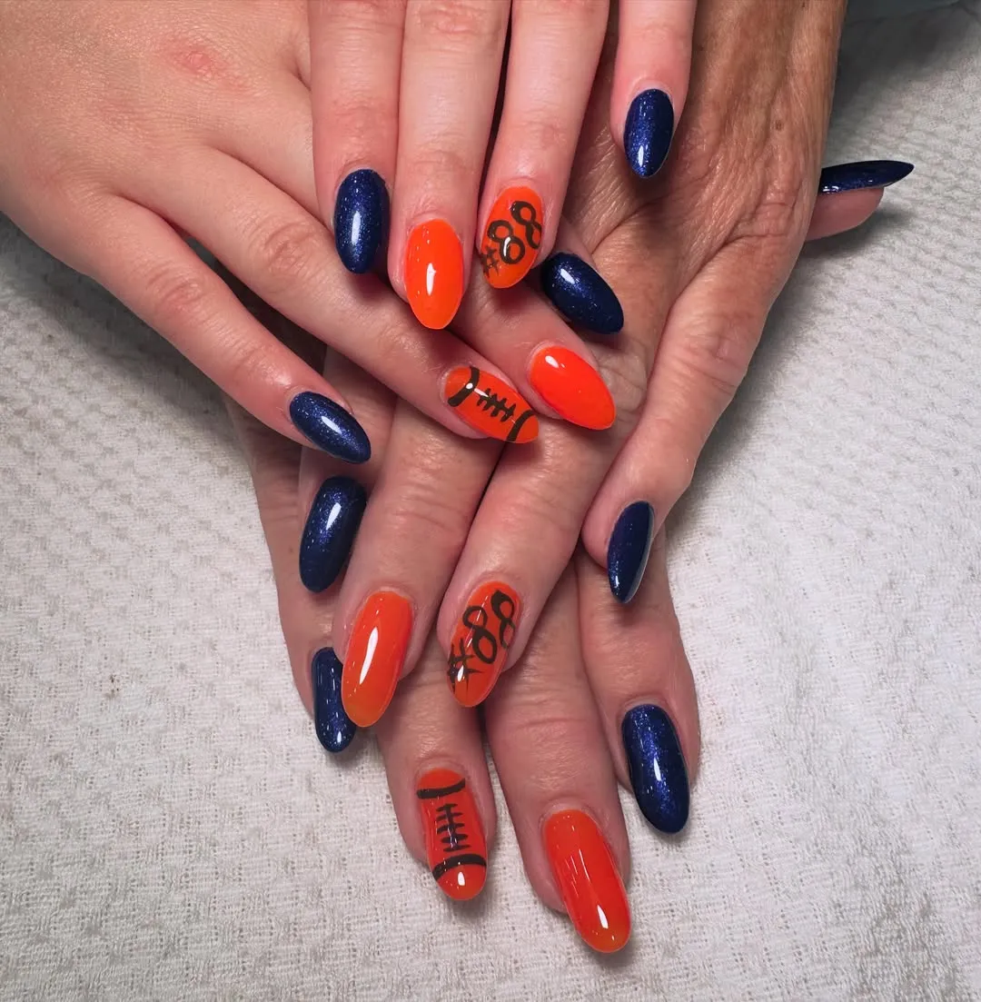 Orange and navy set with '#88' and football graphics