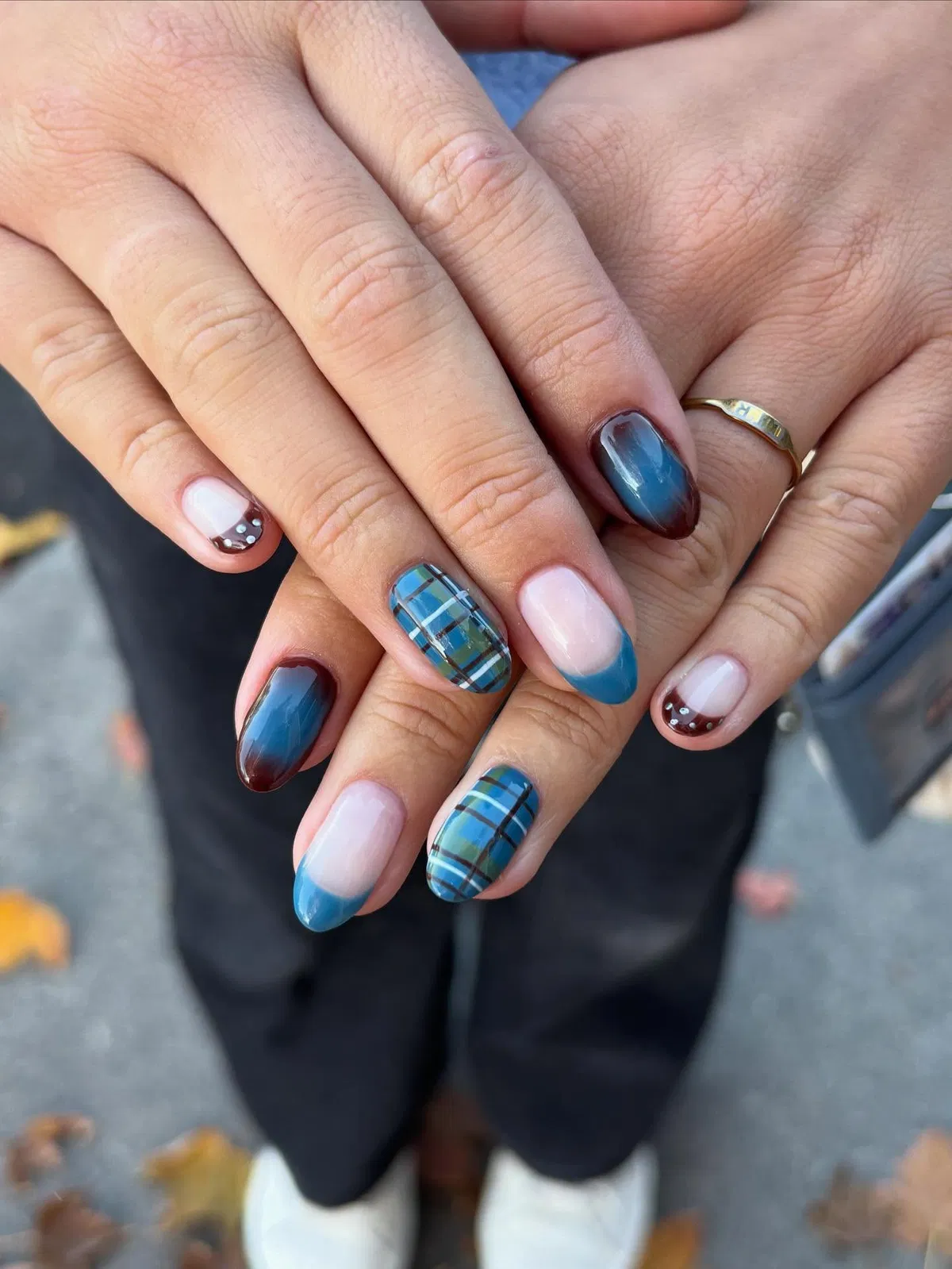 Teal tips with plaid accents