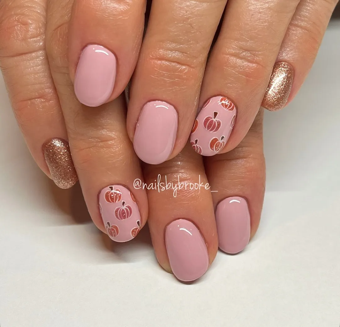 Pale pink with pumpkin print and rose-gold glitter