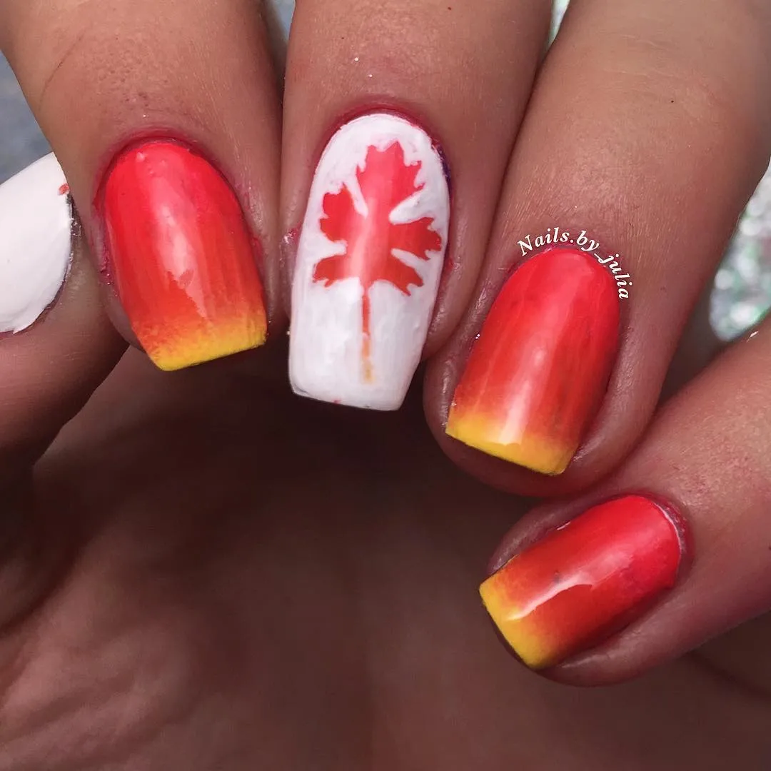 Red-yellow gradient with white leaf accent