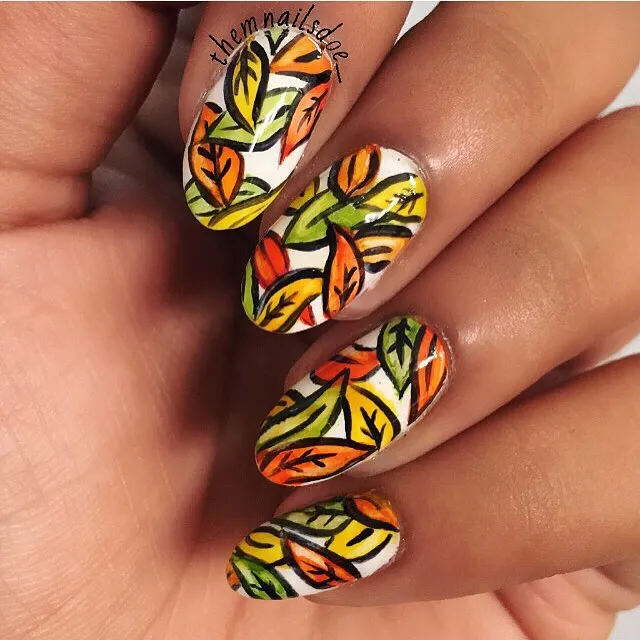 Colorful outlined leaf pattern on white