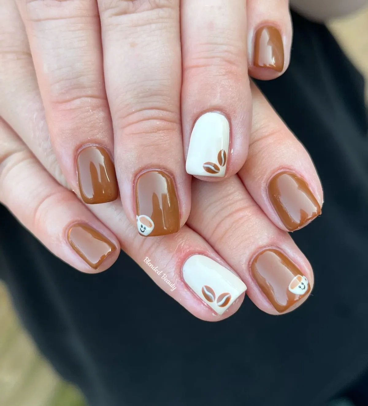 Brown and white set with small cup motifs