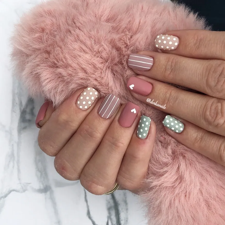 Soft neutrals with dots, stripes, and tiny hearts