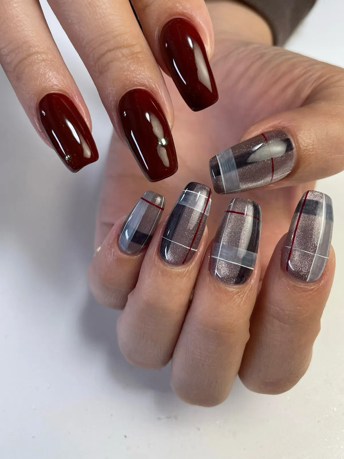 Burgundy solids with shimmery plaid accents