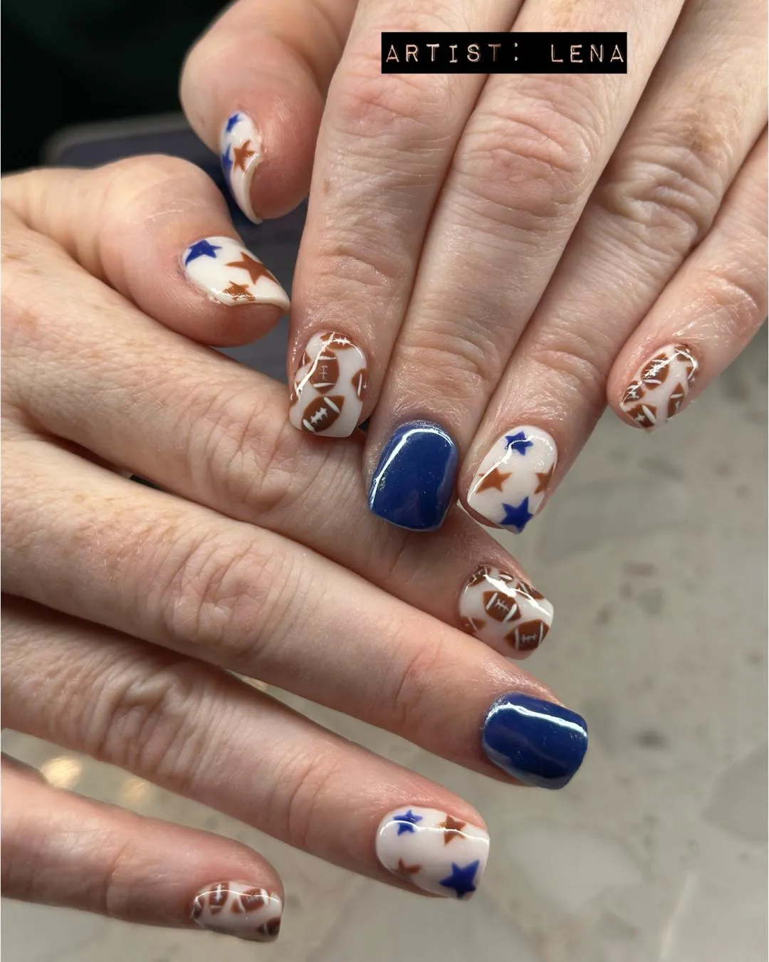 Stars and football pattern with solid blue accents