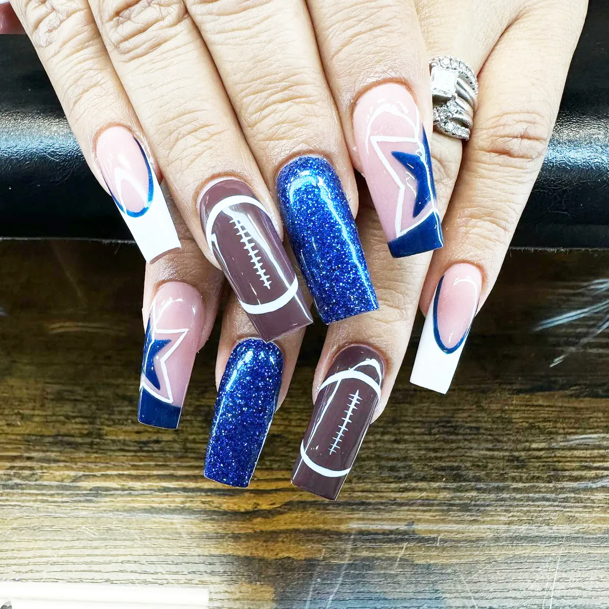 Long Blue Glitter and Football Outline Set