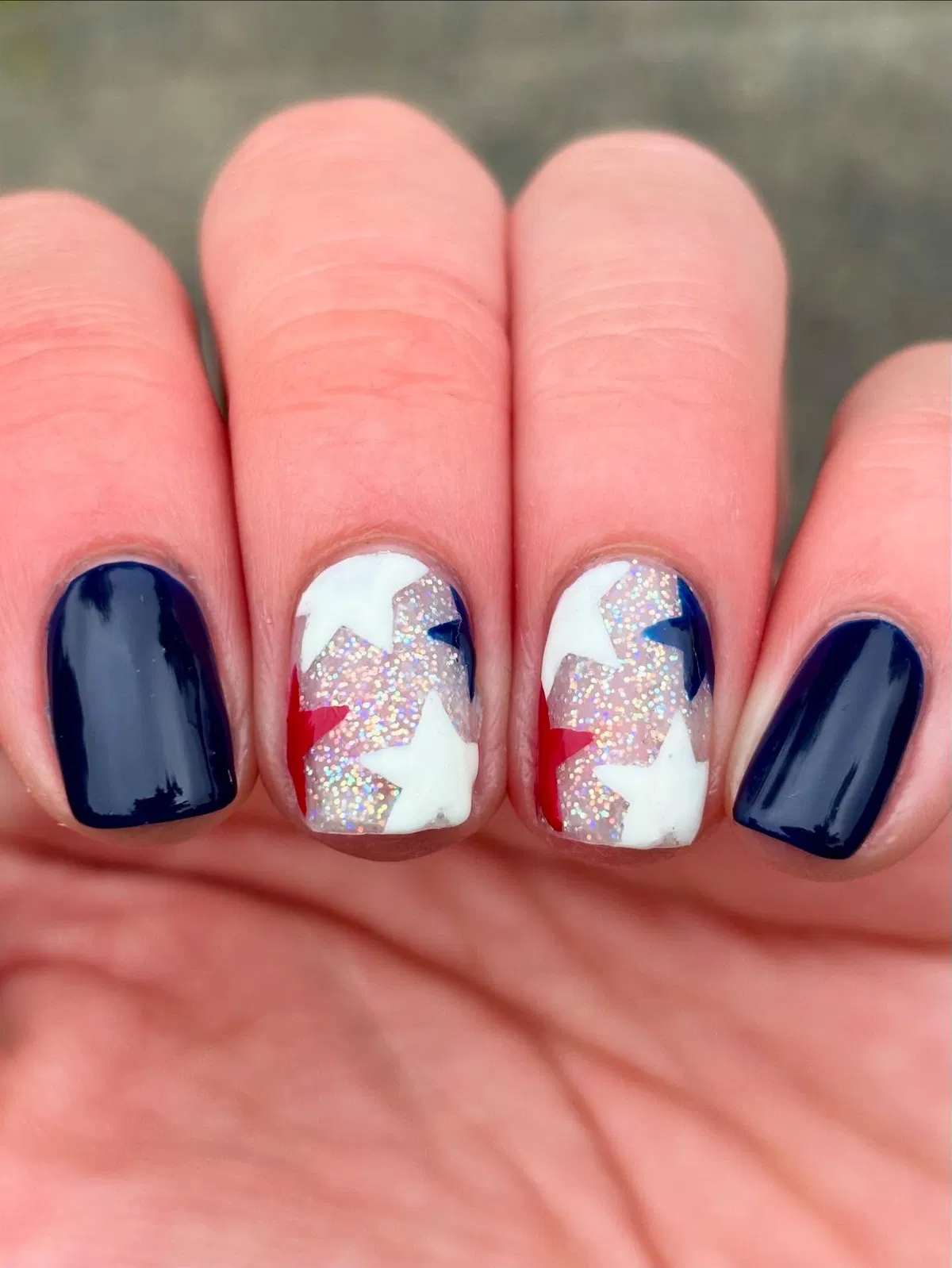 Navy solids with star-and-glitter accents