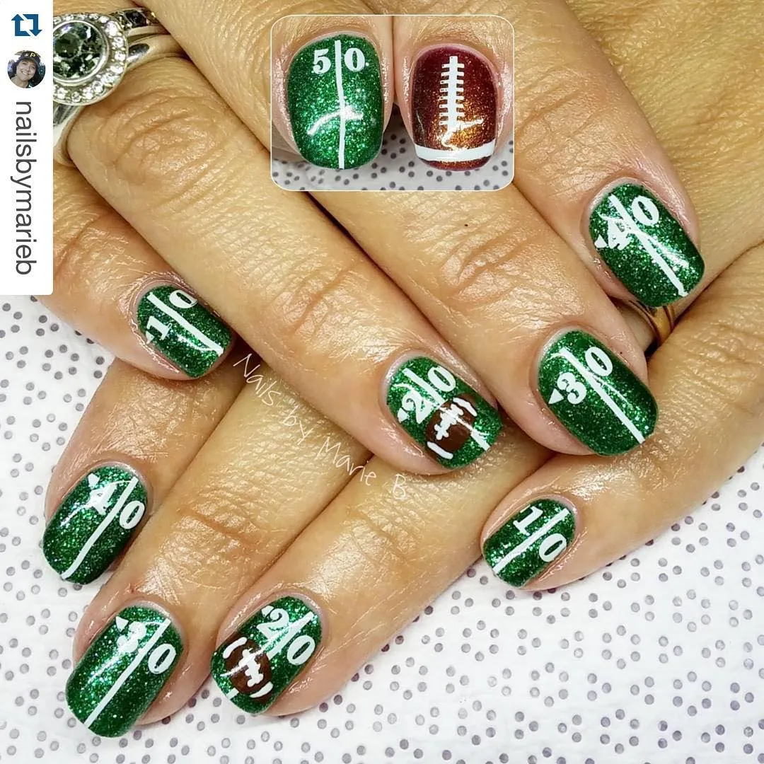 Green glitter field numbers with mini football accents