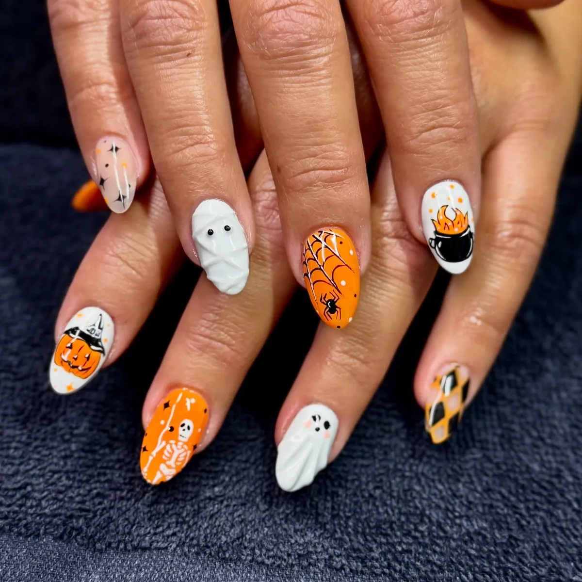 3D White Ghosts with Orange Illustrations