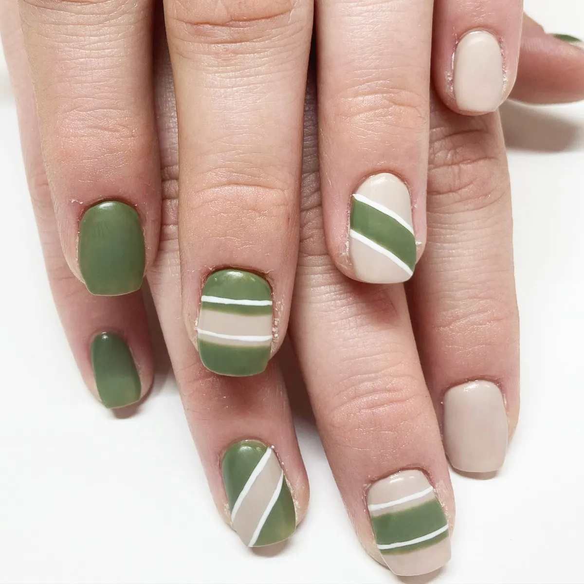Olive and Beige Color-Block Stripes