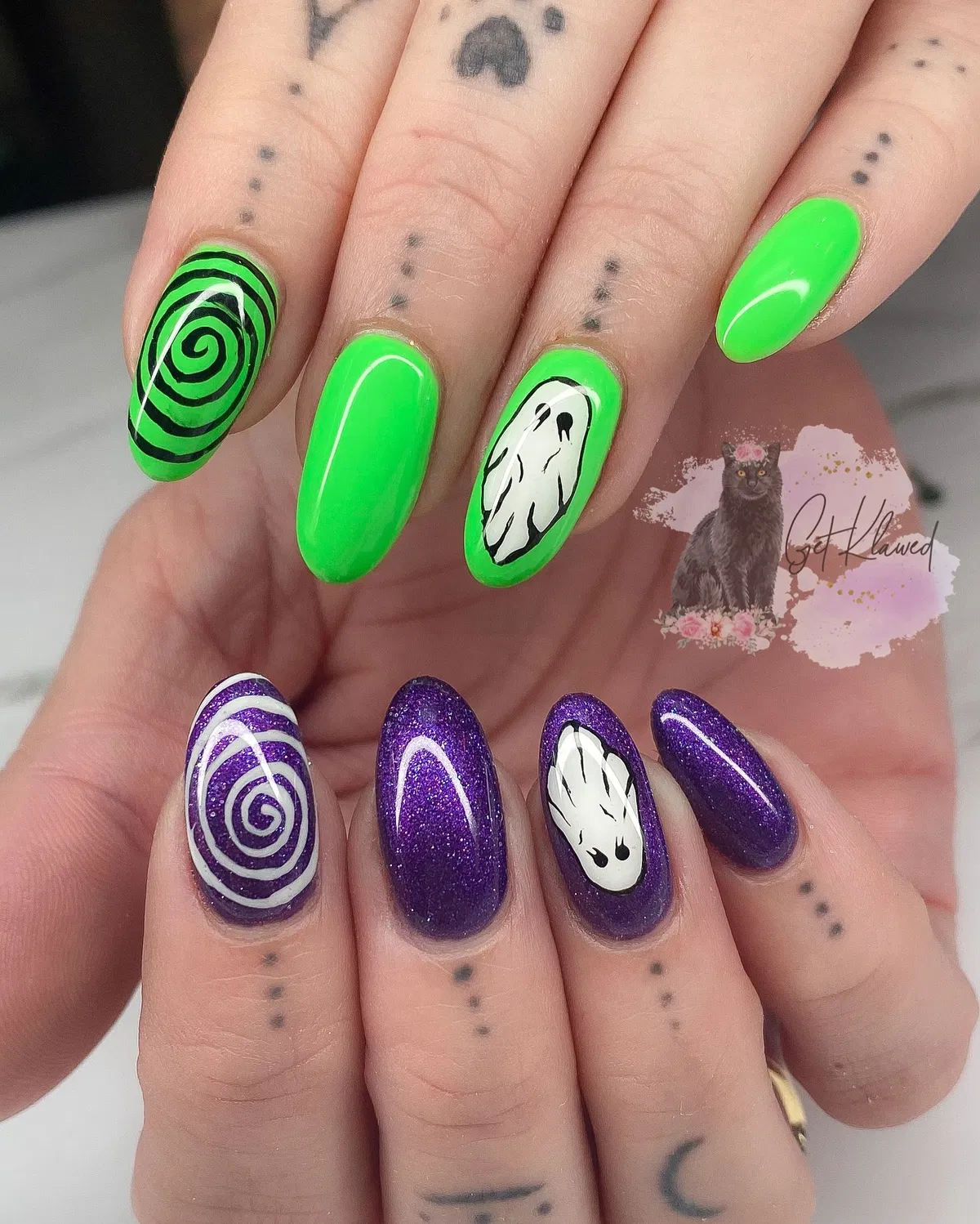 Green and purple glitter set with spirals and ghost accents
