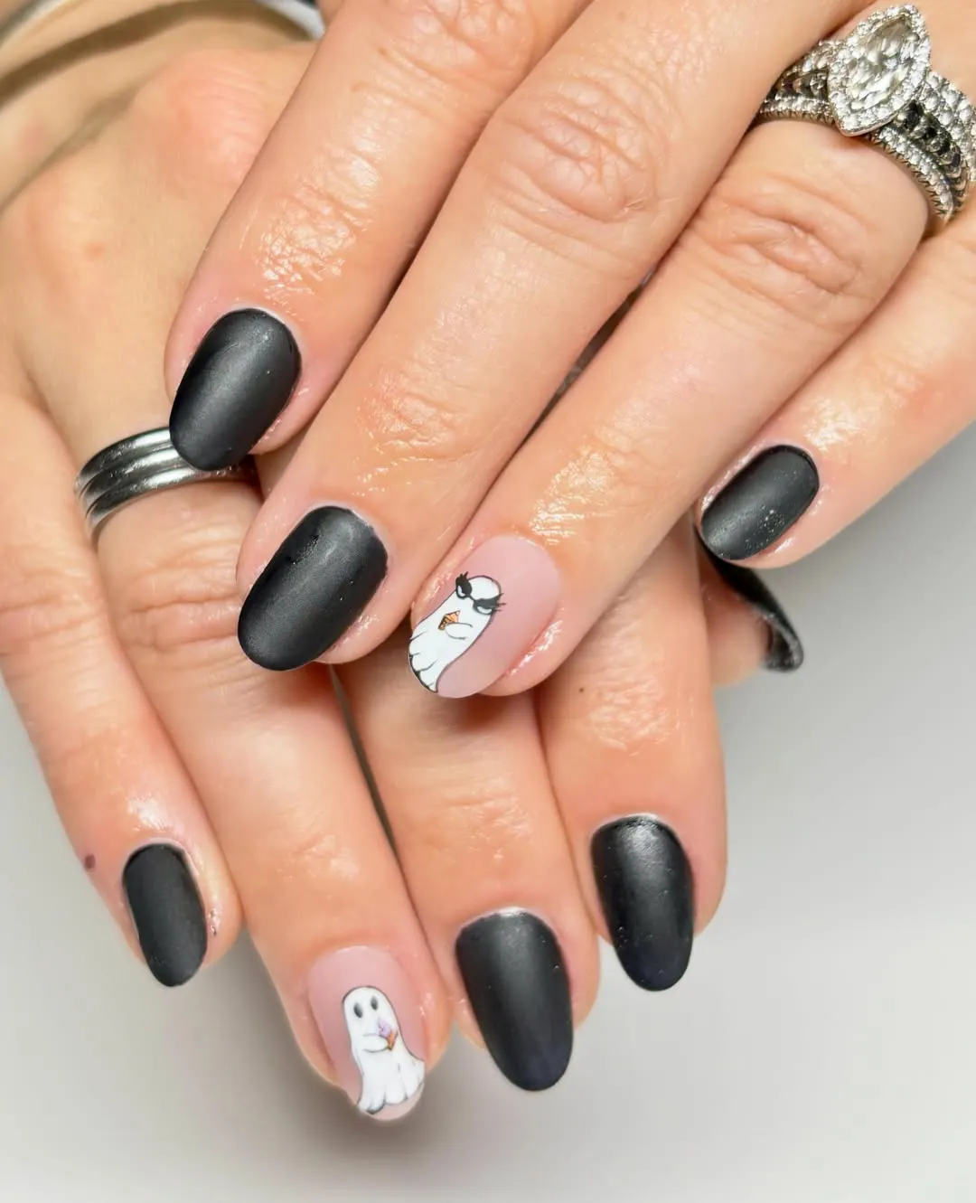 Matte black set with pale pink ghost accents