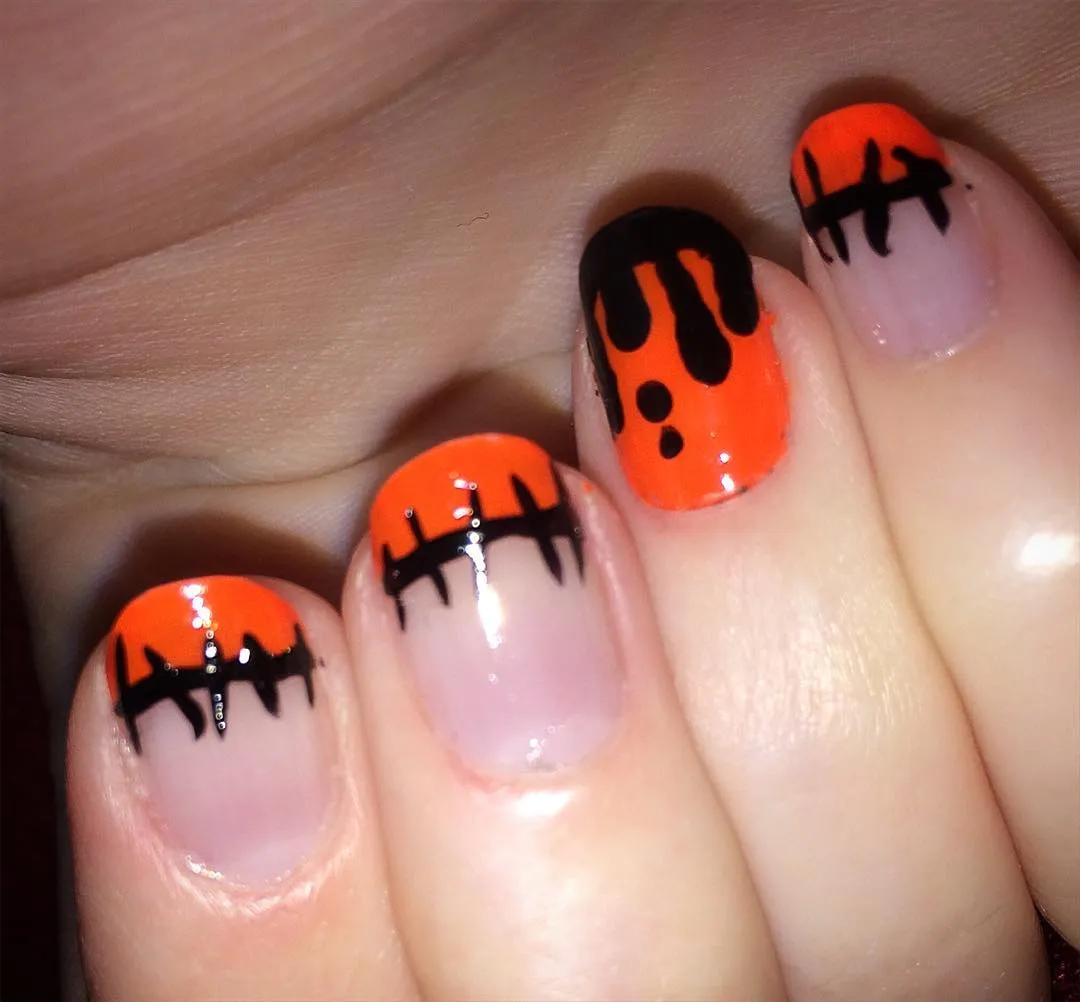 Purple nails with neon green drips