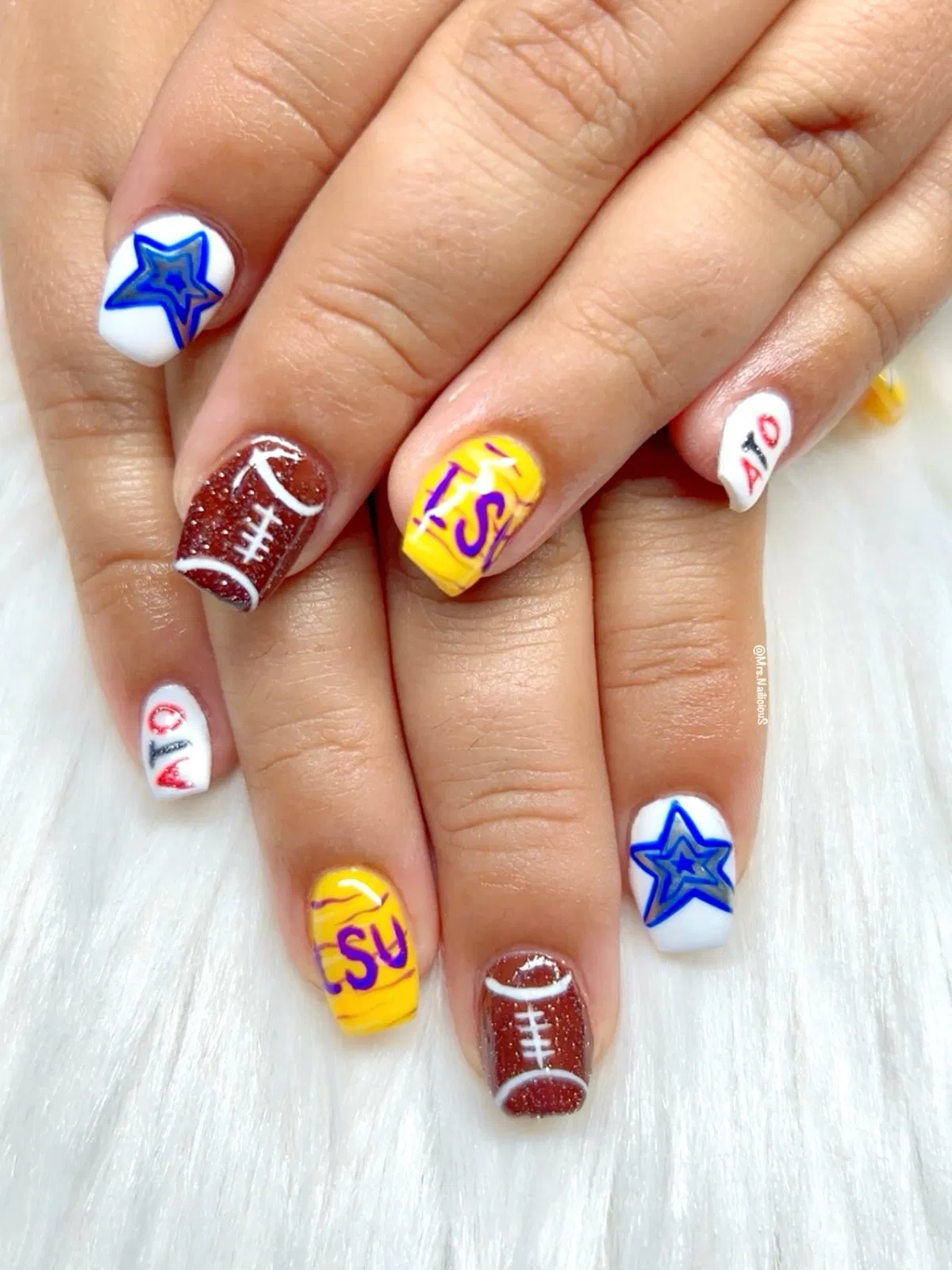 Stars, football-lace glitter, and lettered accents