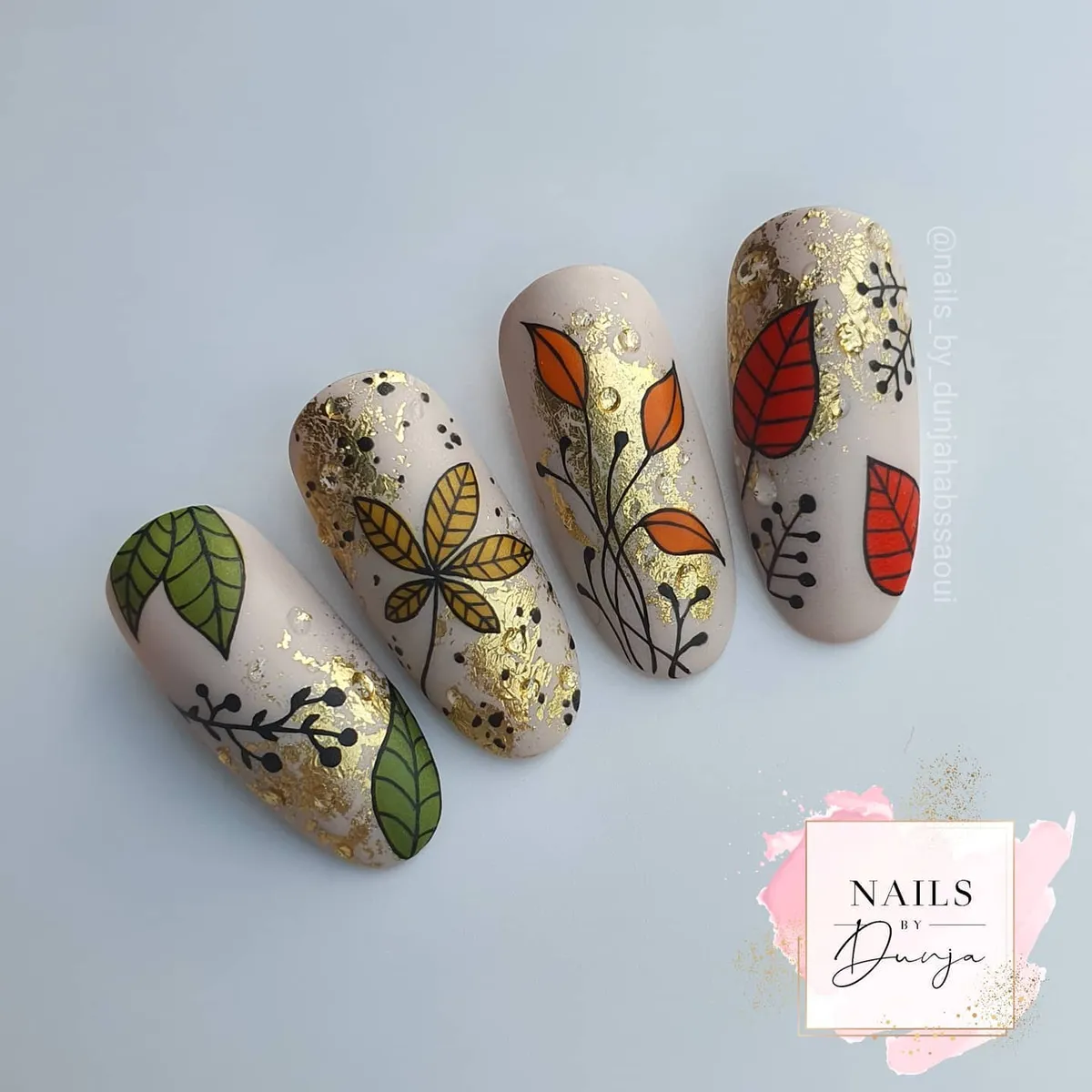 Botanical leaf art with gold foil accents