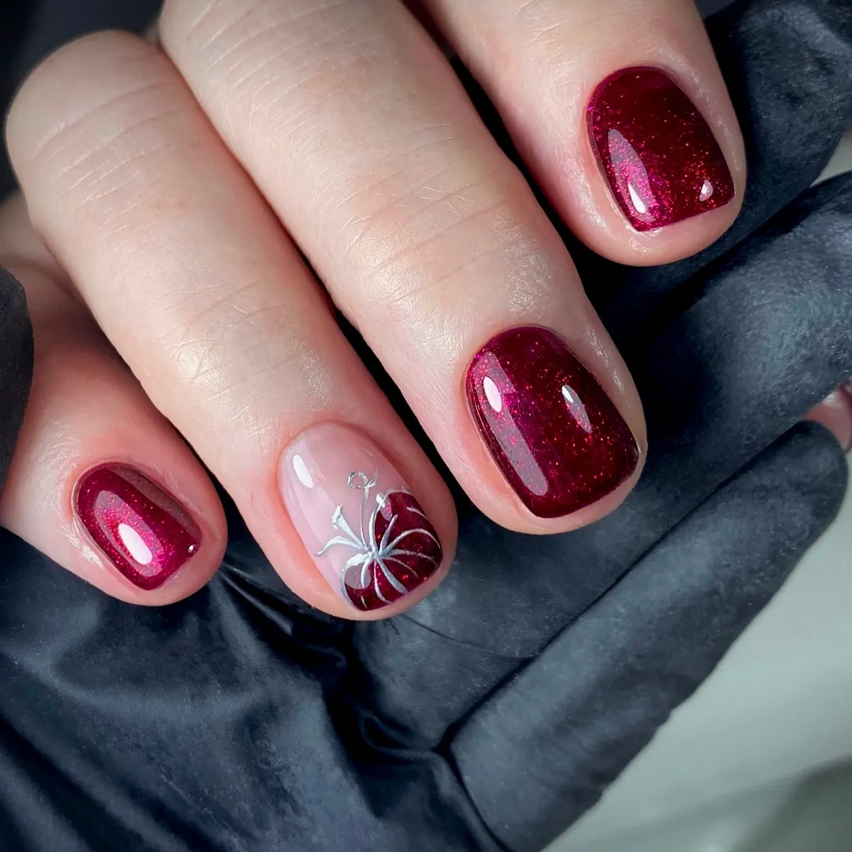 Burgundy Glitter with Minimal Pumpkin Accent