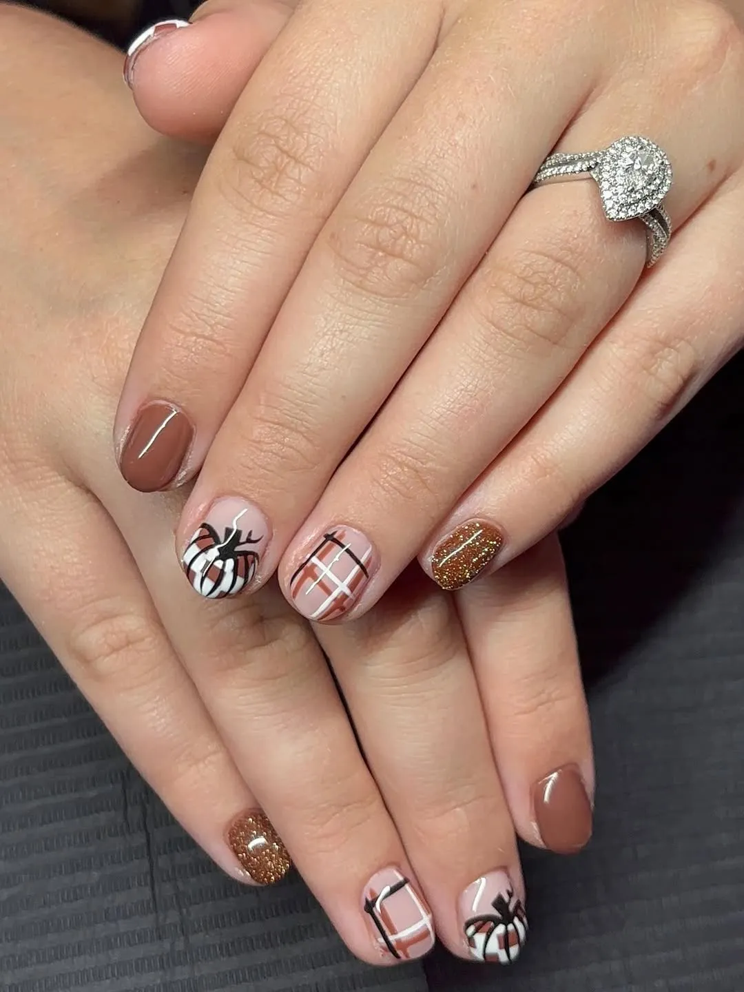Neutral plaid with pumpkin and glitter accents