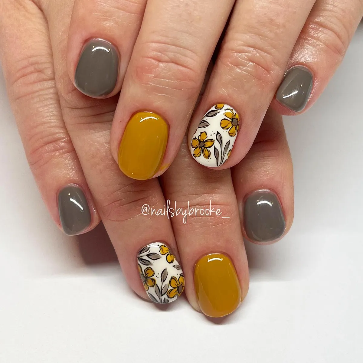 Mustard and taupe with floral accents