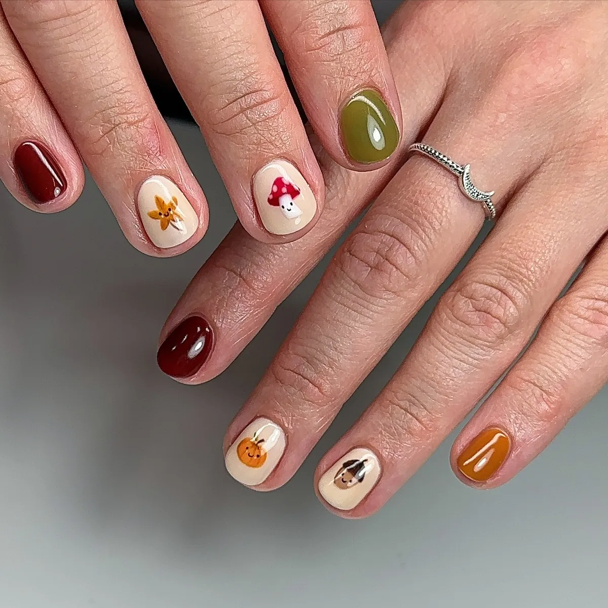 Mixed solids with cute leaf, mushroom, pumpkin, and acorn icons