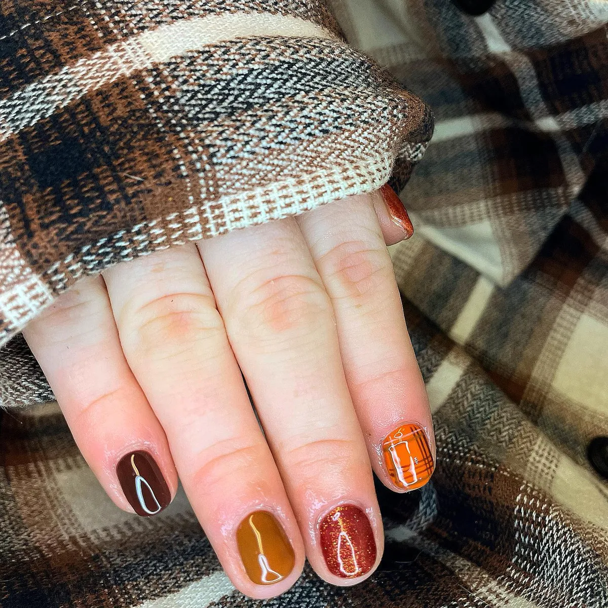 Mixed solids, glitter accent, and orange plaid