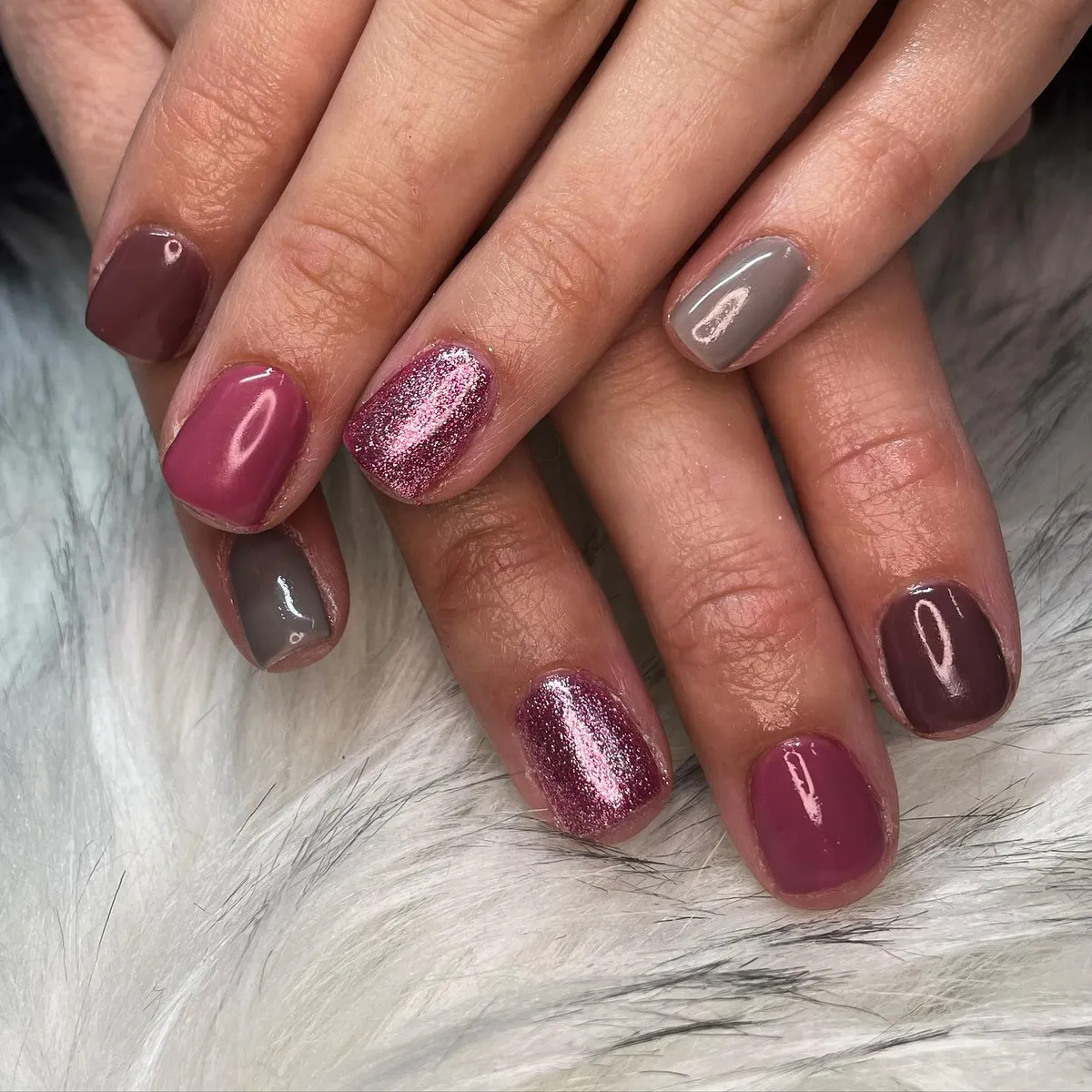 Mauve and taupe mix with pink glitter accents