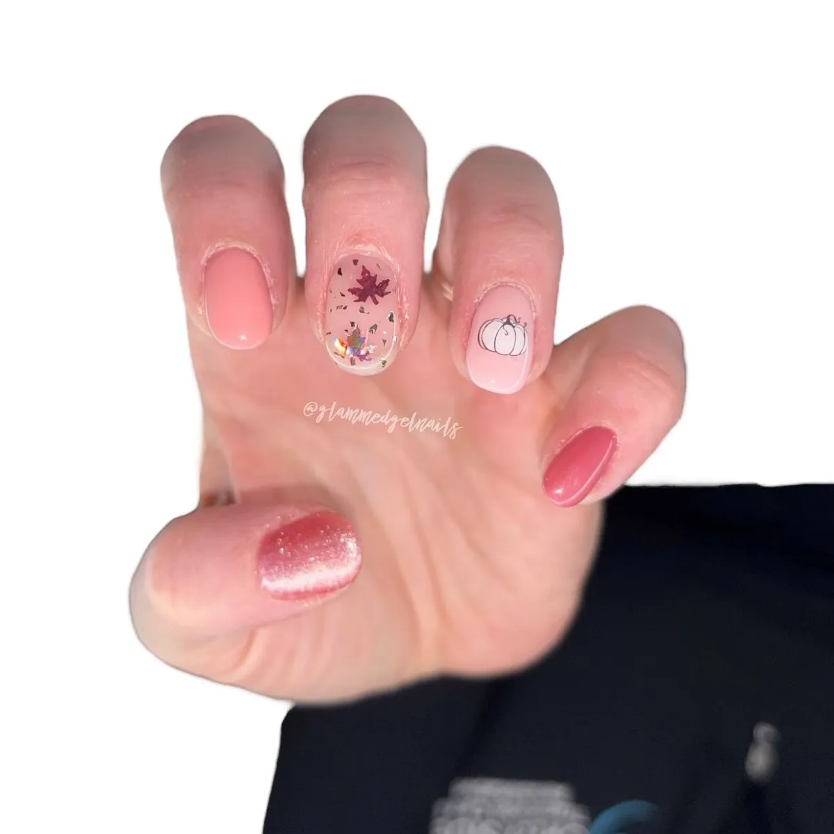 Soft pink mix with leaf confetti and a pumpkin outline