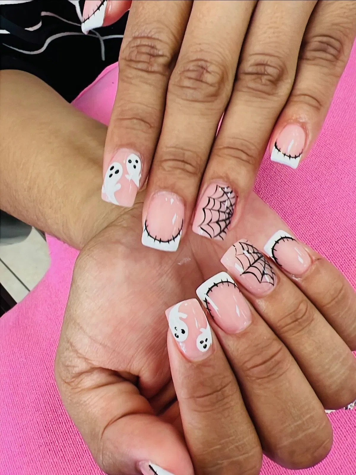 French Tips with Stitch Lines, Webs, and Ghosts