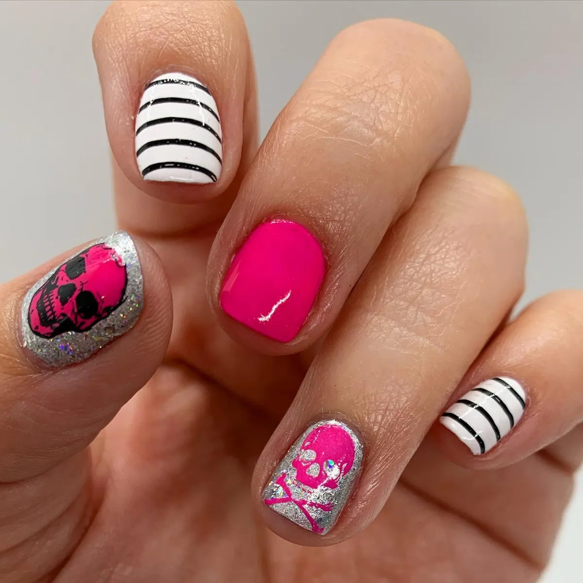 Hot Pink Skulls with Black-and-White Stripes