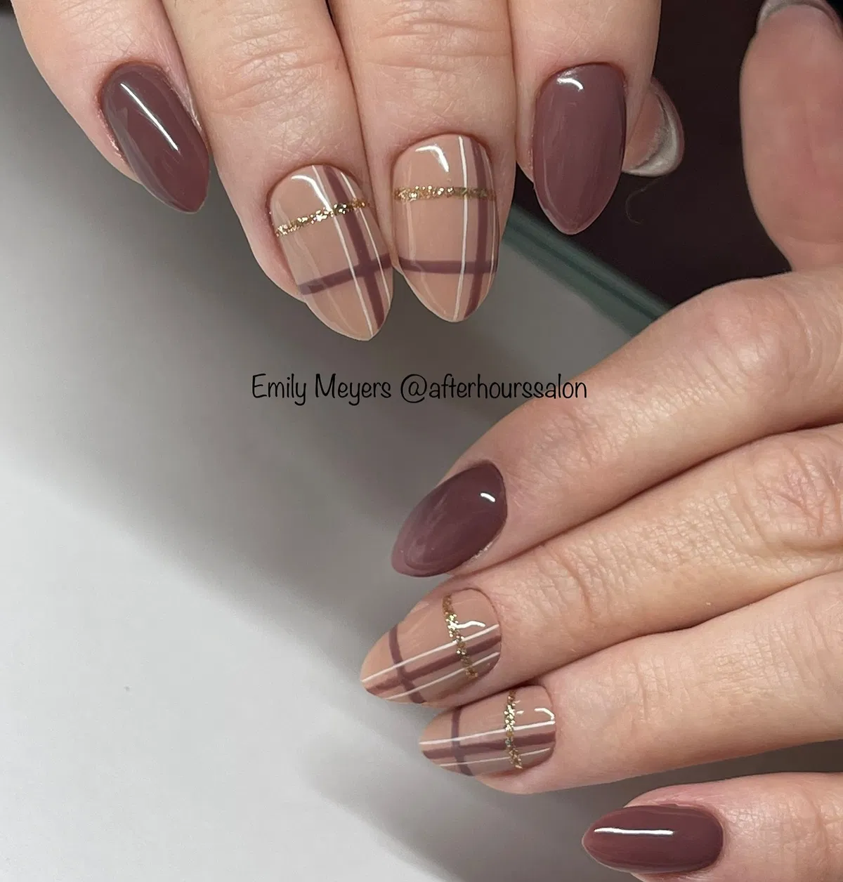 Nude plaid with mauve lines and gold stripe